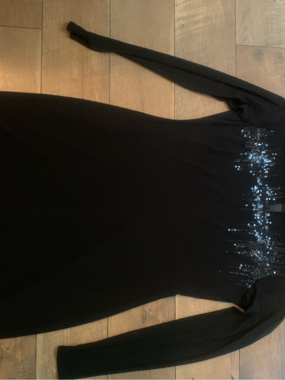 Donna Morgan Black Sequin Dress 4P Illusion Sheer Mesh Long Sleeve Cocktail Y2K - Picture 9 of 10